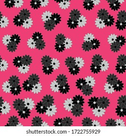 Fuchsia, black and white multi flowers repeat