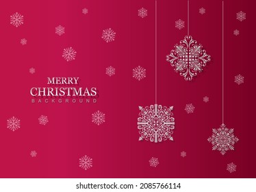 Fuchsia Christmas background with silver snowflakes. Festive Christmas background with Victorian balls and stars.
