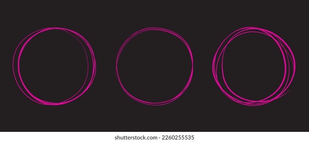Línea de círculo de Fuchsia dibujada a mano. Resaltar el círculo de dibujo a mano aislado en el fondo. Círculo redondo escrito a mano. Para marcar texto, nota, icono de marca, número, lápiz de marcadores, revisión de lápiz y texto, vector