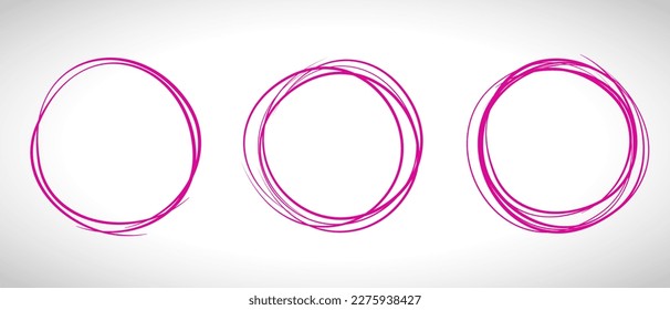 Línea de círculo de Fuchsia dibujada a mano. Resaltar el círculo de dibujo a mano aislado en el fondo. Círculo redondo escrito a mano. Para marcar texto, nota, icono de marca, número, lápiz de marcadores, revisión de lápiz y texto, vector