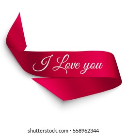 Fuchsia curly ribbon isolated on white. Valentine Day. I Love You.