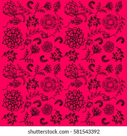 fuchsia floral vector texture, painted flowers, wedding card, vintage style