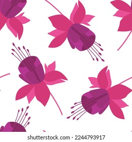 Fuchsia Flower seamless pattern. Hand drawn floral vector illustration 