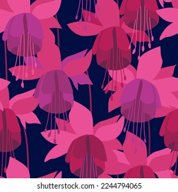 Fuchsia Flower seamless pattern. Hand drawn plant vector illustration 