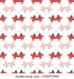 Fuchsia flowers seamless vector pattern. Floral background with exotic flowers on white. Tropical flower design for fabric, wallpaper, packaging
