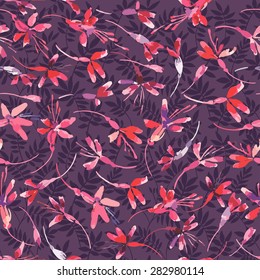Fuchsia flowers - vector seamless pattern