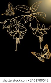 Fuchsia golden gradient on a black background with butterfly