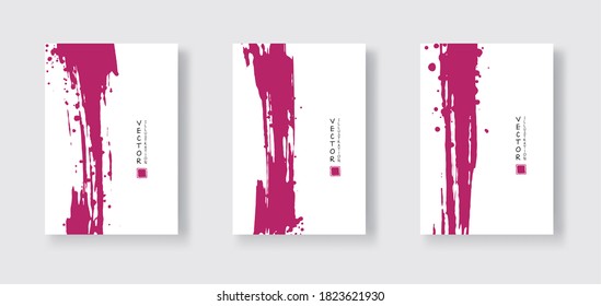 fuchsia ink brush stroke on white background. Japanese style. Vector illustration of grunge wave stains.Vector brushes illustration.