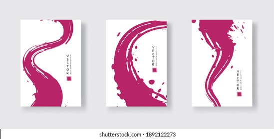 pincel de tinta fucsia sobre fondo blanco. Estilo japonés. Ilustración vectorial de las manchas de onda de grano.Ilustración de pinceles vectorial.