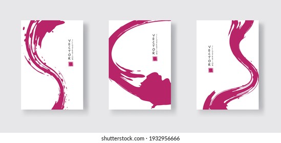 pincel de tinta fucsia sobre fondo blanco. Estilo japonés. Ilustración vectorial de las manchas de onda de grano.Ilustración de pinceles vectorial.