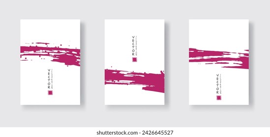 Pincel de tinta fucsia sobre fondo blanco. Estilo japonés. Ilustración vectorial de manchas de onda grunge. Ilustración de pinceles vectoriales.