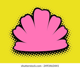 A fuchsia petal silhouette makes a bold statement on a lemon yellow halftone dotted background, embodying the vibrant energy of pop art.