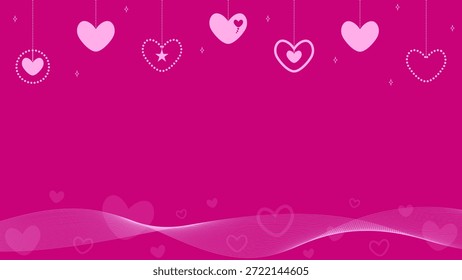 Fondo Rosa Fucsia Decorado Con Líneas Onduladas Y Adornos De Corazón De Amor Rosa