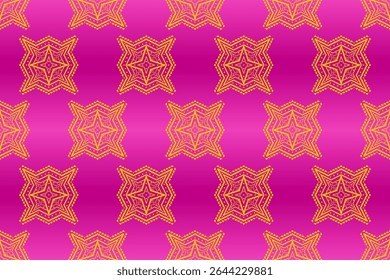 Fuchsia Pink and Golden Yellow Ethnic Seamless Pattern. Dynamic modern design ideal for fashion, apparel, textiles, and vibrant digital backgrounds.