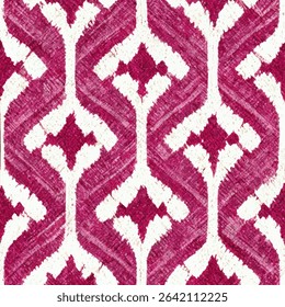 Fuchsia pink and white, grunge lines ikat pattern, ikat seamless pattern, Vector illustration background for print the paper.