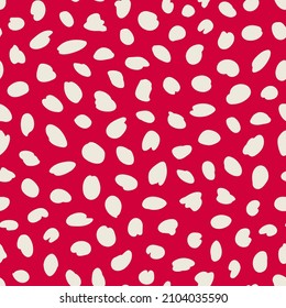 Fuchsia red irregular polka dot seamless repeat pattern. Random placed, vector spots all over surface print.