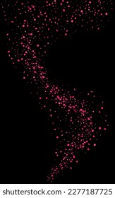 Fuchsia Sparkle Glamour Vector Black Background. Abstract Confetti Pattern. Bright Shine Festive Invitation. Dust Isolated Backdrop.