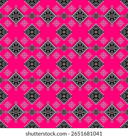 Fuchsia-colored traditional Thai fabric design with repetitive shapes. Ideal for clothing, backgrounds, or packaging.