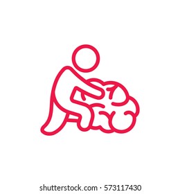 Fuck brain thin line red icon on white background, happy valentine day