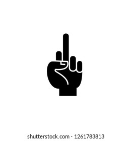 Fuck you hand black vector concept icon. Fuck you hand flat illustration, sign