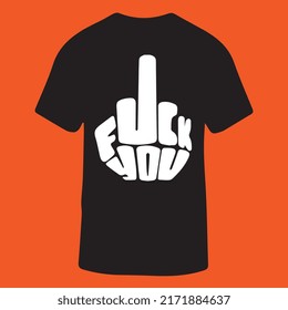 Fuck You Hand Middle Finger Symbol For T-Shirt Design. Retro Vintage Clipart Fuck You! Middle Finger Sign, Vector Illustration Hand Gesture.