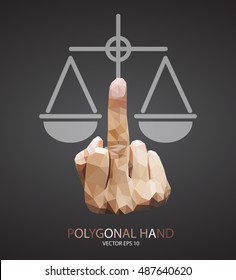 Fuck you hand triangle polygonal on  justice scales