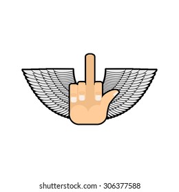 Fuck You with wings. Logo for hooligans Obscene gesture. Vector illustration of  emblem for  bad guys.