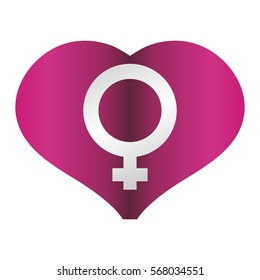 Fucsia heart with female symbol icon, vector illustration