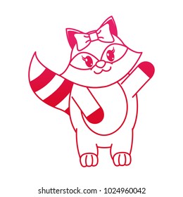 fucsia line adorable female raccoon animal with ribbon bow