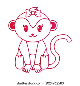 fucsia line female monkey cute animal with ribbon bow