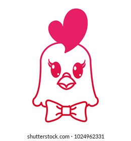 fucsia line hen head cute animal with ribbon bow