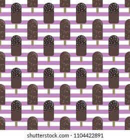 Fudge Popsicles Seamless Pattern - Fudge popsicles on pink and white striped background