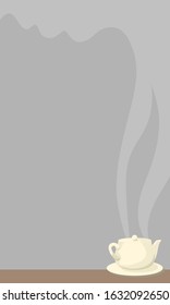 Fudge Sundae vector. background for a menu in a cafe or a pastry shop, postcard with a hot tea on a gray background