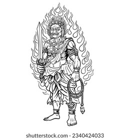  Fudo Myoo (Acala) Buddhist illustration ,the Guardian Deity, Wisdom King,vector illustration.