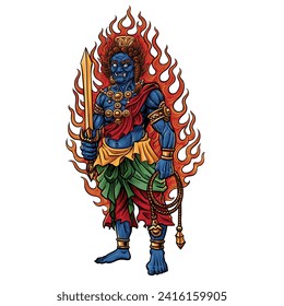  Fudo Myoo (Acala) Buddhistische Illustration, Guardian Deity, Wisdom King, Vektorgrafik.