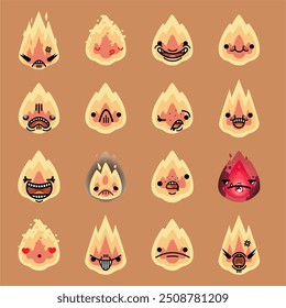 ilustracion de fuego con rostro emoticones