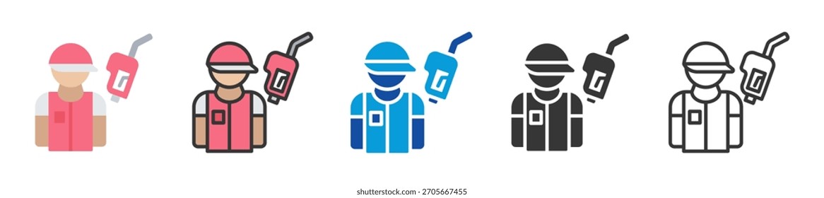 fuel attendant icon set multi style various collection