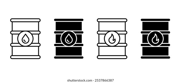 Fuel barrel icon vector set. Oil drum container symbol