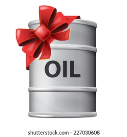 fuel barrel with red festive bow wrapping vector isolated illustration