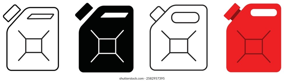 Fuel can icon. Red handle jerry can. Petrol signs. Car petrol symbol. Gallon. Auto industry. Flat design. Vector illustration. white background.