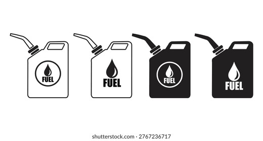 Conjunto de iconos de bidón y bidón de combustible con Ilustración vectorial de contenedor de líquido de gasolina, almacenamiento de aceite y Industrial