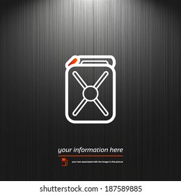 fuel canister, flat icon,  isolated on a black texture background with light for your design, vector illustration