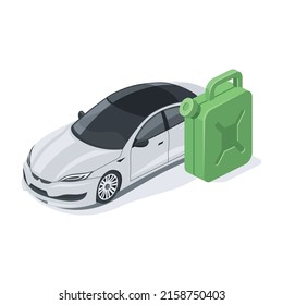 Fuel canister gasoline refueling car. Vector 3d line isometric, color web icons, new flat style. Creative design idea for infographics.