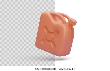 Fuel Canister Icon in 3D Cartoon Style, Orange Jerry Can with Smooth Minimal Look, Perfect for Energy, Automotive, or Emergency Themes, Vector Illustration