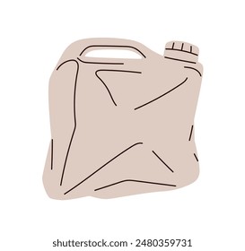 Fuel canister waste. Plastic jerry can. Used smashed jerrycan container. Creased crumpled diesel packaging, garbage. Petrol vessel trash. Flat vector illustration isolated on white background