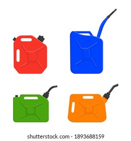 Fuel canisters, gasoline cans, petrol containers set isolated on white background. Vector cartoon illustration.