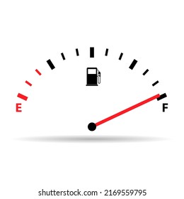 Fuel car indicator icon shadow, gauge petrol automobile meter symbol, control sign vector illustration .