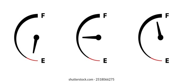 Fuel charge meter set icons. Silhouette and flat style. Vector icons.