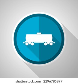 Fuel cistern wagon, train symbol, flat design vector blue icon with long shadow