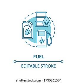 Fuel Concept Icon. Cannabis Based Petrol And Gasoline, Hemp Oil Use Idea Thin Line Illustration. Natural Resource, Organic Biofuel Component. Vector Isolated Outline RGB Color Drawing. Editable Stroke